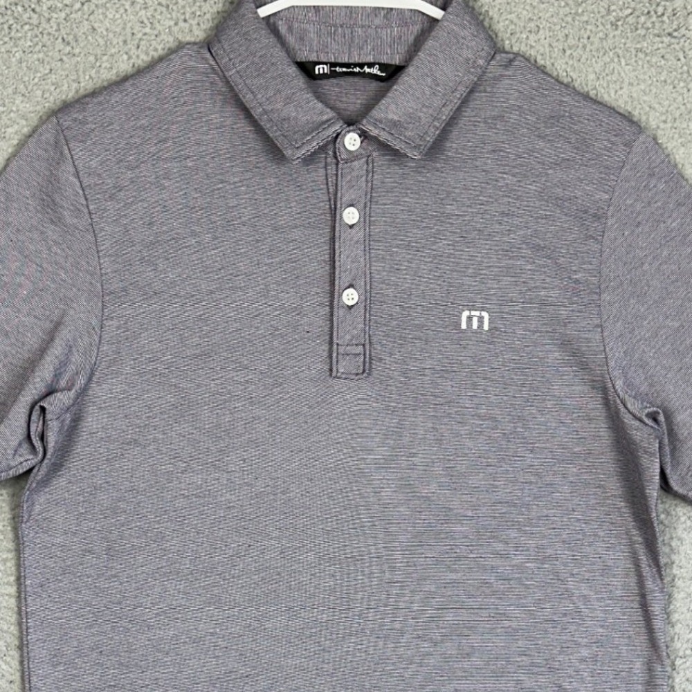 Travis Mathew Pima Cotton Polo Shirt Mens Small Purple Golf Striped Rugby Logo